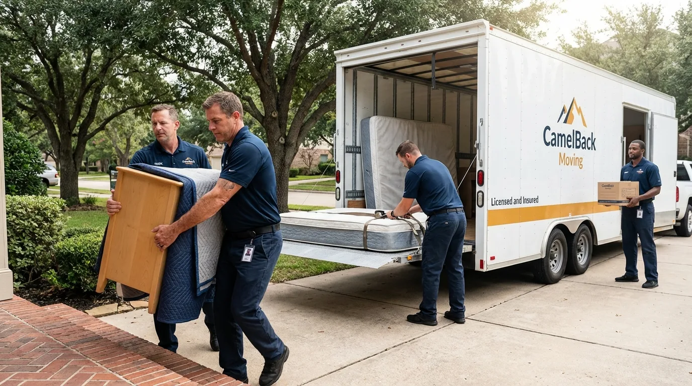Crew loading residential truck for cross-state move from Coarsegold, CA